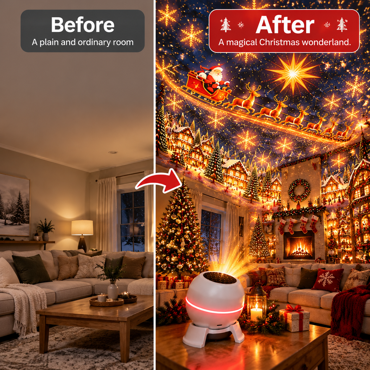 Kerstlichtprojector met bewegende sterpatronen, USB-gevoed, wit