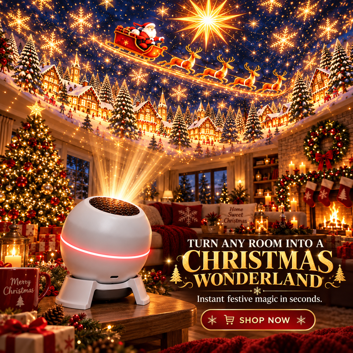 Kerstlichtprojector met bewegende sterpatronen, USB-gevoed, wit