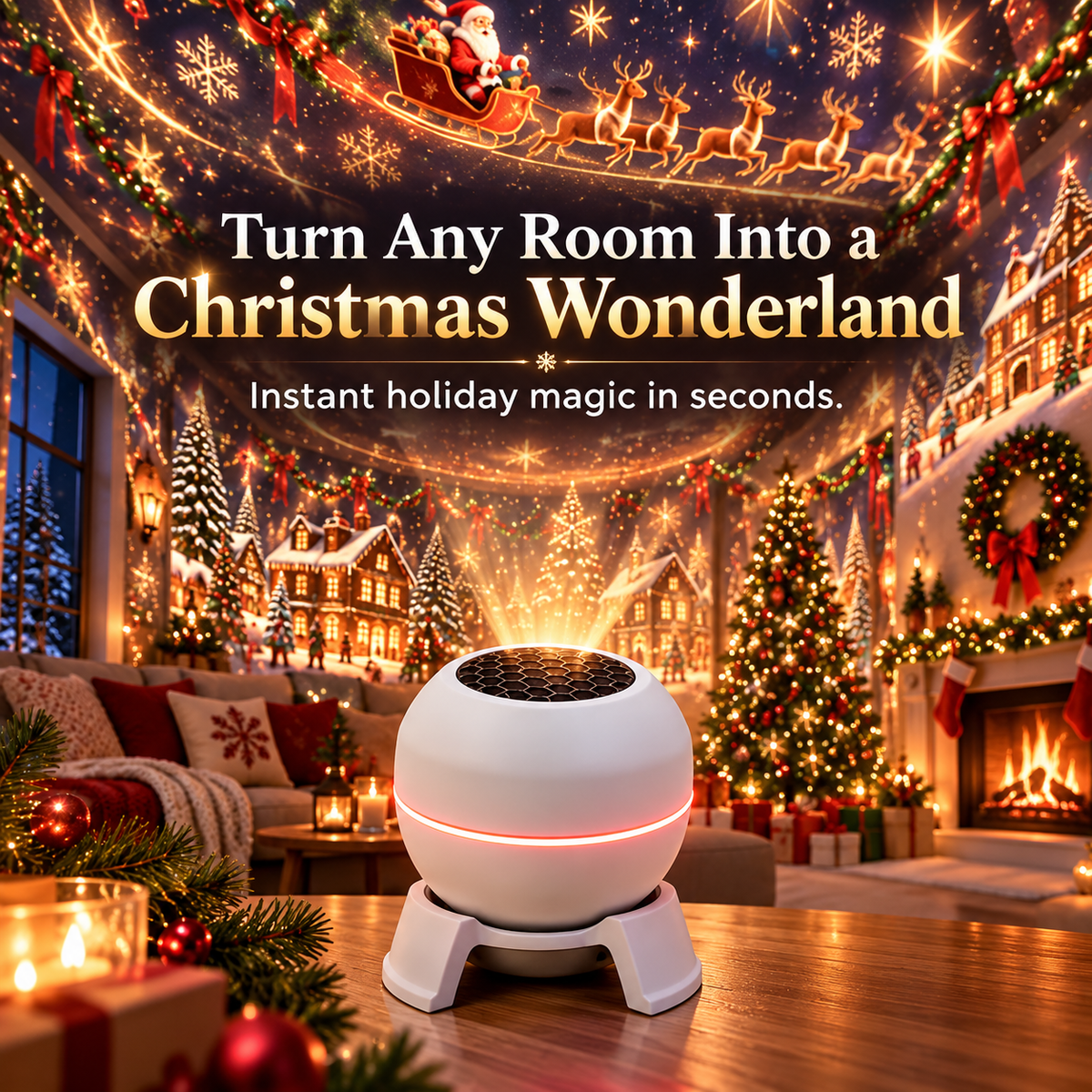 Kerstlichtprojector met bewegende sterpatronen, USB-gevoed, wit