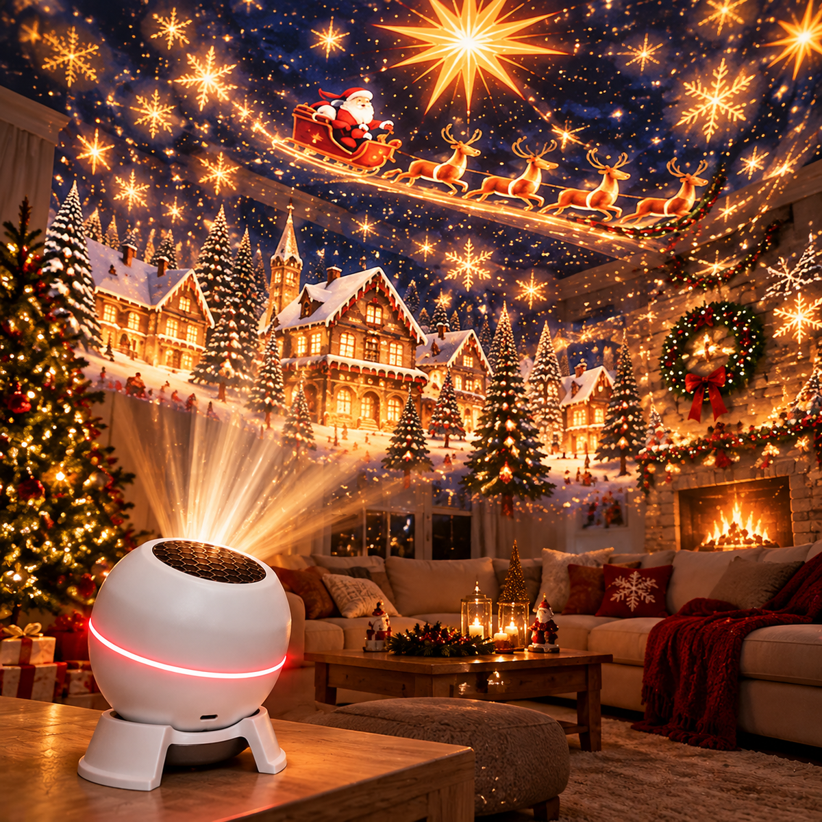 Kerstlichtprojector met bewegende sterpatronen, USB-gevoed, wit
